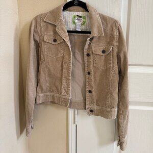 Roxy Cropped Tan Corduroy Jacket with Embroidery on Back